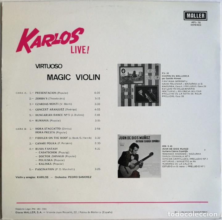 Discos de vinilo: Karlos. Live! Virtuoso Magic Violin, Maller API-76 - Foto 2