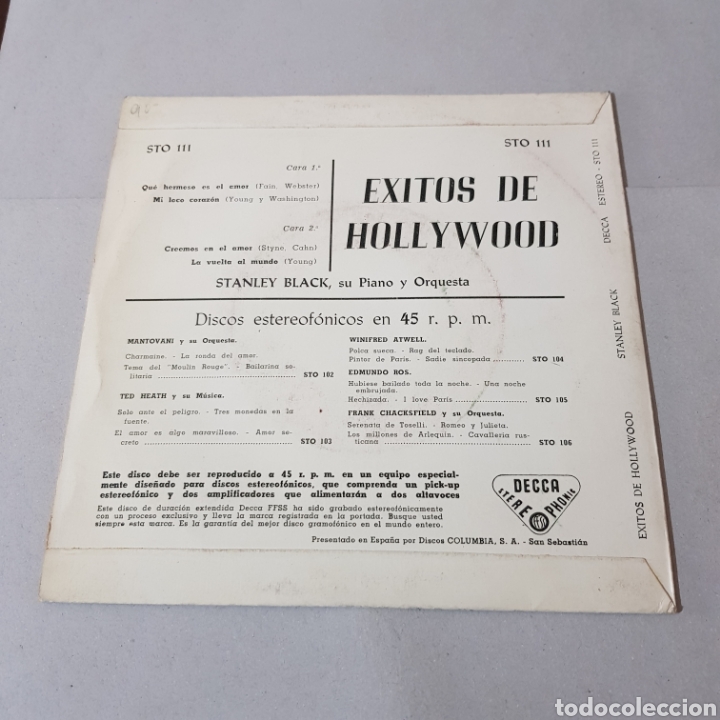 Discos de vinilo: STANLEY BLACK SU PIANO Y SU ORQUESTA - EXITOS DE HOLLYWOOD - Foto 2