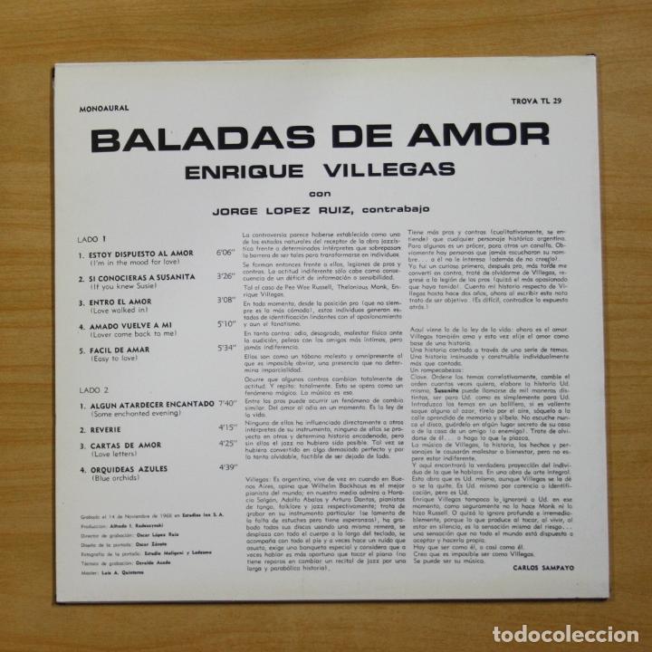 Discos de vinilo: ENRIQUE VILLEGAS - BALADAS DE AMOR - LP - Foto 2
