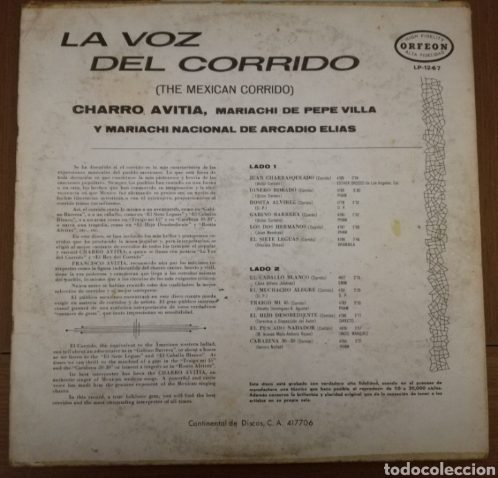 Discos de vinilo: Charro Avitia - La voz del corrido - Foto 2