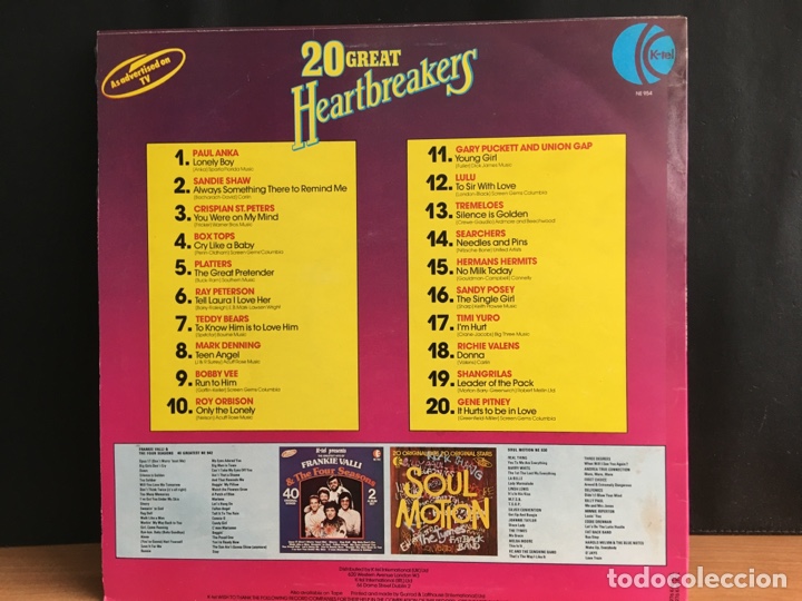 Discos de vinilo: Various - 20 Great Heartbreakers (LP, Comp) (K-Tel) NE 954 - Foto 2