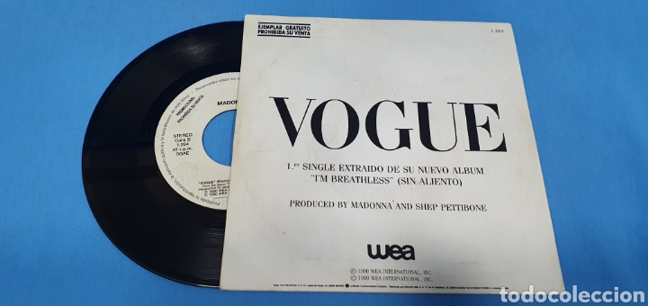 Discos de vinilo: DISCO SINGLE PROMOCIONAL, MADONNA: Vogue - Foto 2