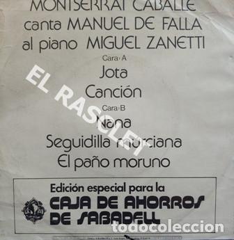 Discos de vinilo: SINGLE DE MONTSERRAT CABALLE -CANTA A MANUEL DE FALLA - - Foto 2