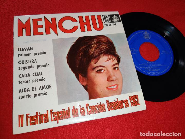 Discos de vinilo: MENCHU Llevan/Quisiera/Cada cual/Alba de amor EP 1962 Hispavox BENIDORM