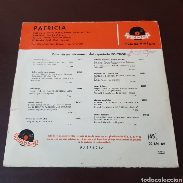 Discos de vinilo: PATRICIA - BERT KAMPFERT MAX GREGER Y SUS ORQUESTAS - Foto 2