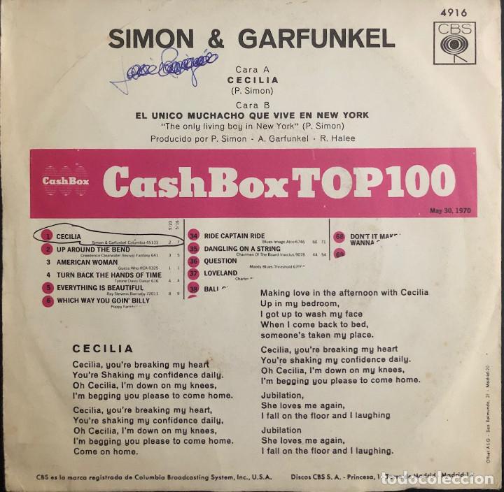 Discos de vinilo: SIMON Y CARFUNKEL single 45 rpm CECILIA - Foto 2