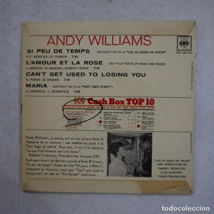 Discos de vinilo: ANDY WILLIAMS - SI PEU DE TEMPS - EP 1963 - Foto 2