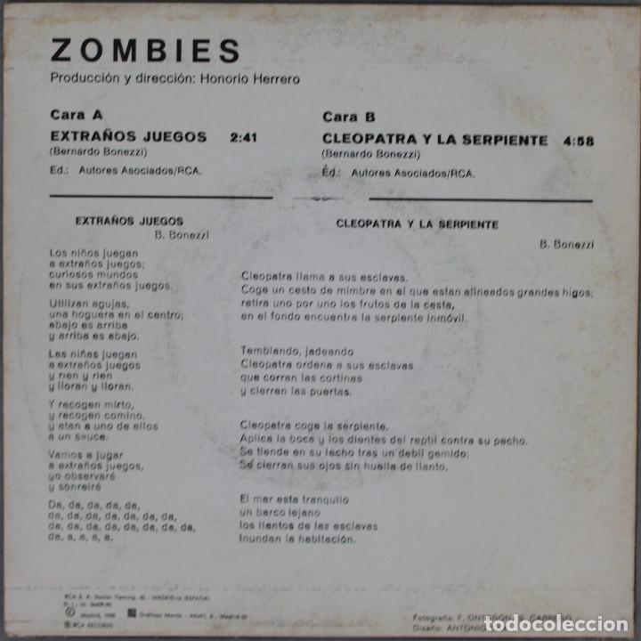 Discos de vinilo: ZOMBIES//EXTRA&Ntilde;OS JUEGOS//SINGLE//1980//RCA - Foto 2