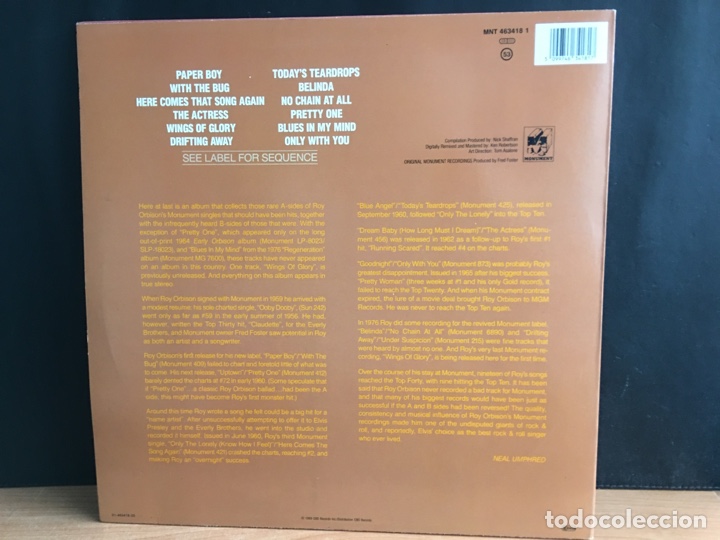 Discos de vinilo: Roy Orbison - Rare Orbison (LP, Comp) (Monument) MNT 463418 1 - Foto 2