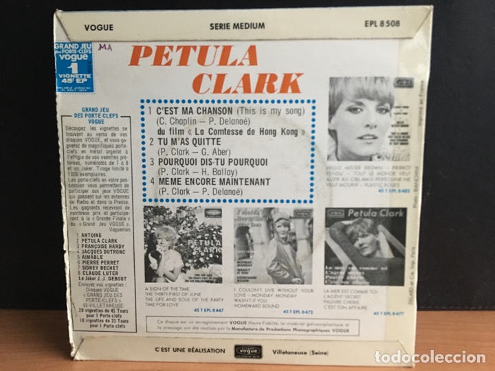 Discos de vinilo: Petula Clark - Cest Ma Chanson (7&rdquo;, EP) (Disques Vogue) EPL 8 508 - Foto 2
