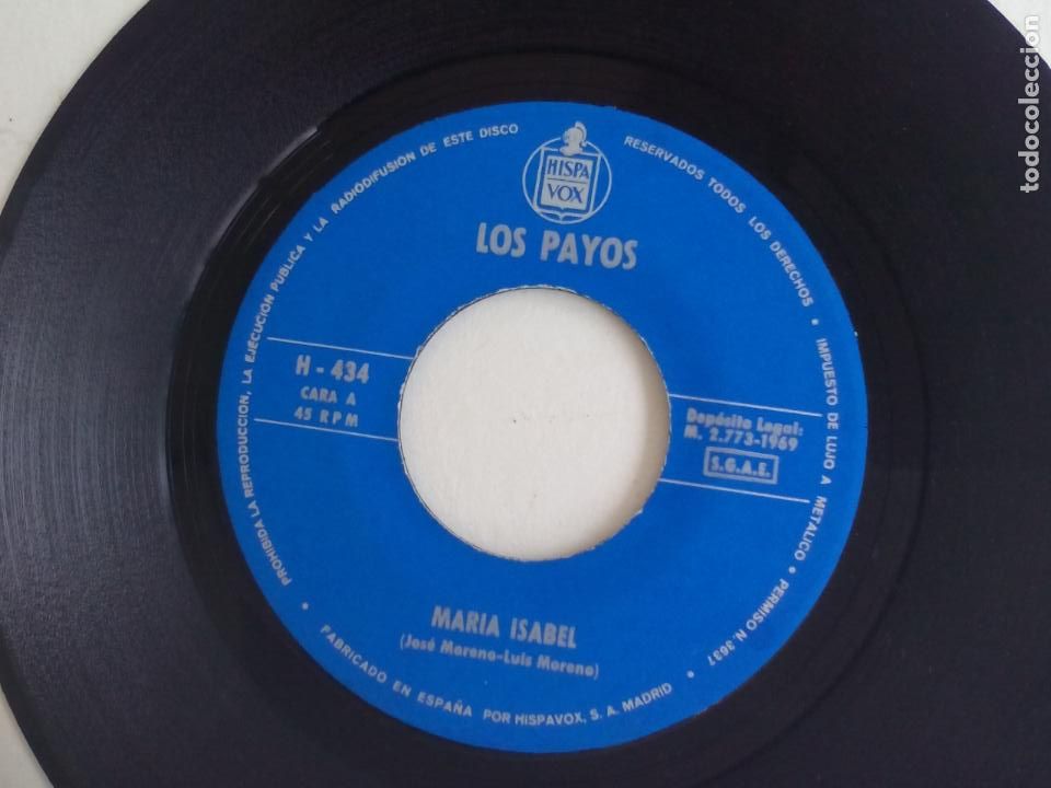 Discos de vinilo: LOS PAYOS. MARIA ISABEL. COMPASION. HISPAVOX. 1969 - Foto 2