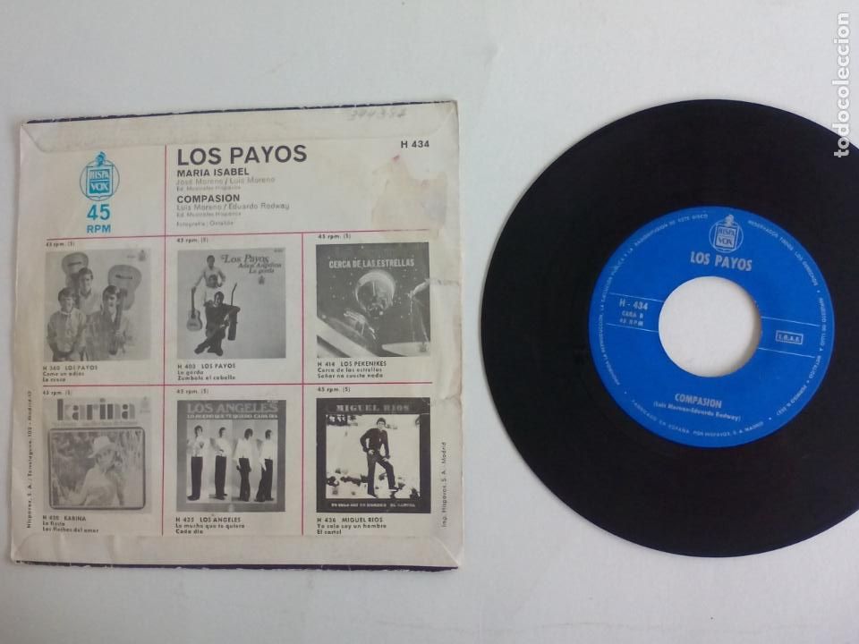Discos de vinilo: LOS PAYOS. MARIA ISABEL. COMPASION. HISPAVOX. 1969 - Foto 3