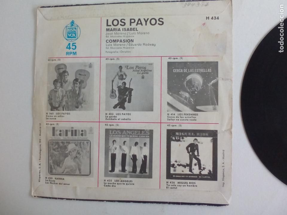 Discos de vinilo: LOS PAYOS. MARIA ISABEL. COMPASION. HISPAVOX. 1969 - Foto 4