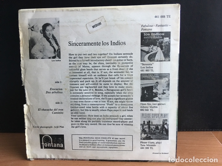 Discos de vinilo: Los Indios - Sinceramente (EP) - Foto 2