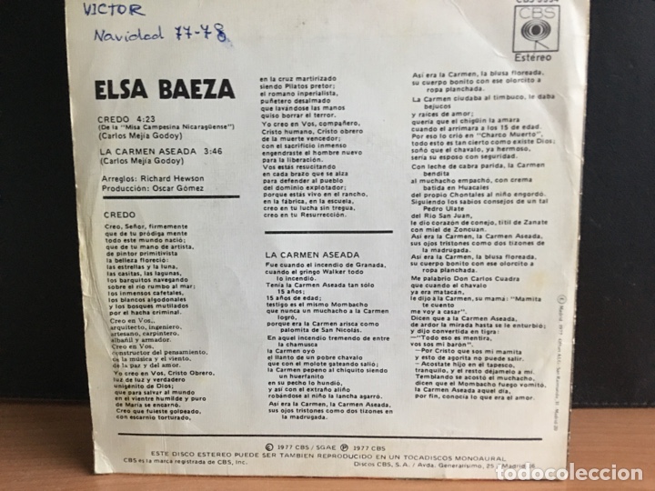 Discos de vinilo: Elsa Baeza - Credo (7&rdquo;, Single) CBS 5554 - Foto 2