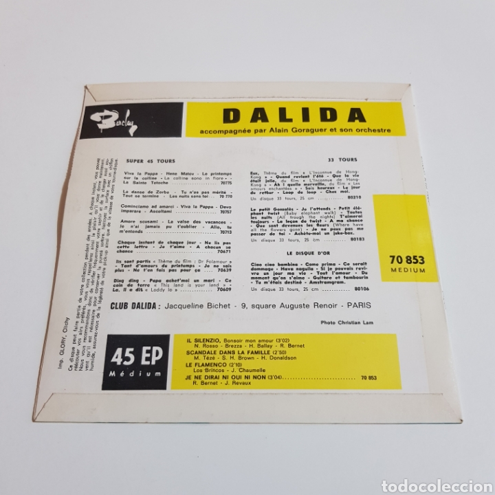 Discos de vinilo: DALIDA - IL SILENZIO - BRACLAY EDICION FRANCESA - Foto 2