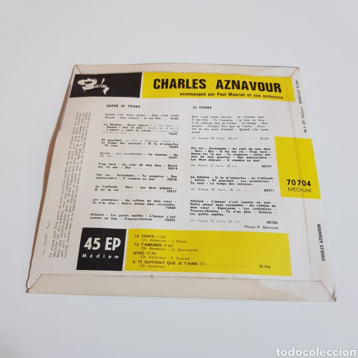 Discos de vinilo: CHARLES AZNAVOUR - LE TEMPS - BARCLAY - Foto 2