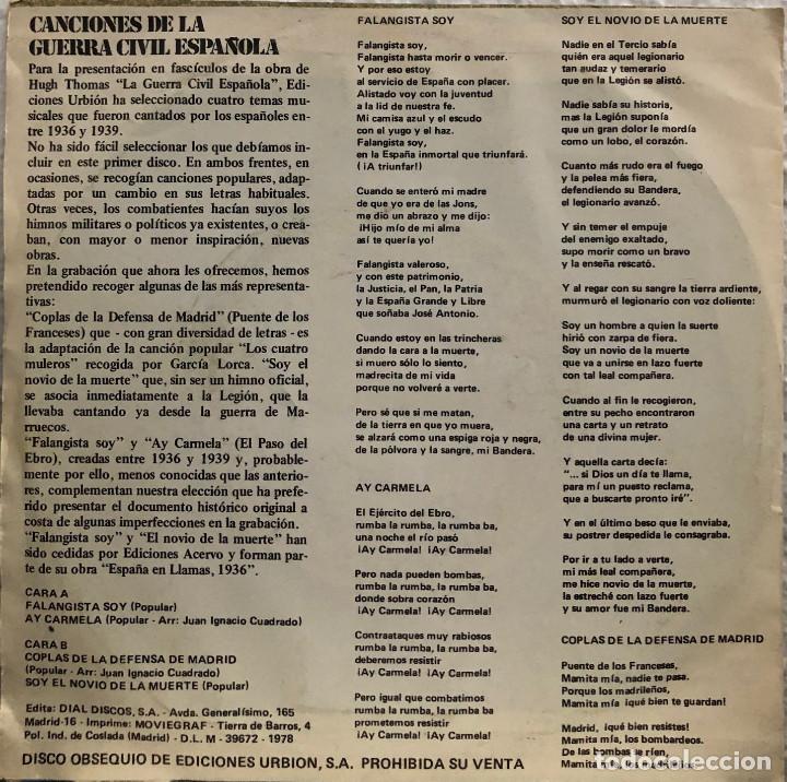 Discos de vinilo: Canciones de la guerra civil española, ep 45 rpm - Foto 2 - 198757806