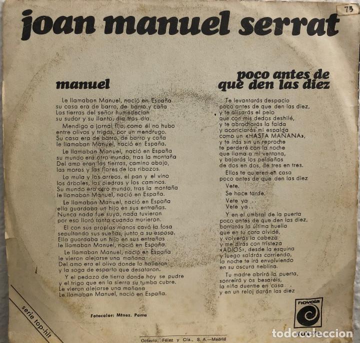 Discos de vinilo: JOAN MANUEL SERRAT, single MANUEL - Foto 2