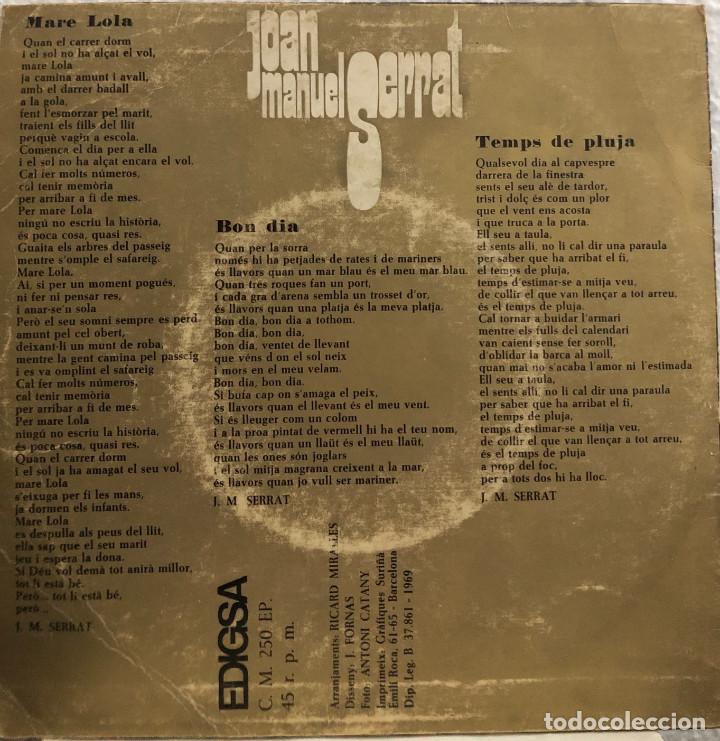 Discos de vinilo: JOAN MANUEL SERRAT, ep MARE LOLA - Foto 2