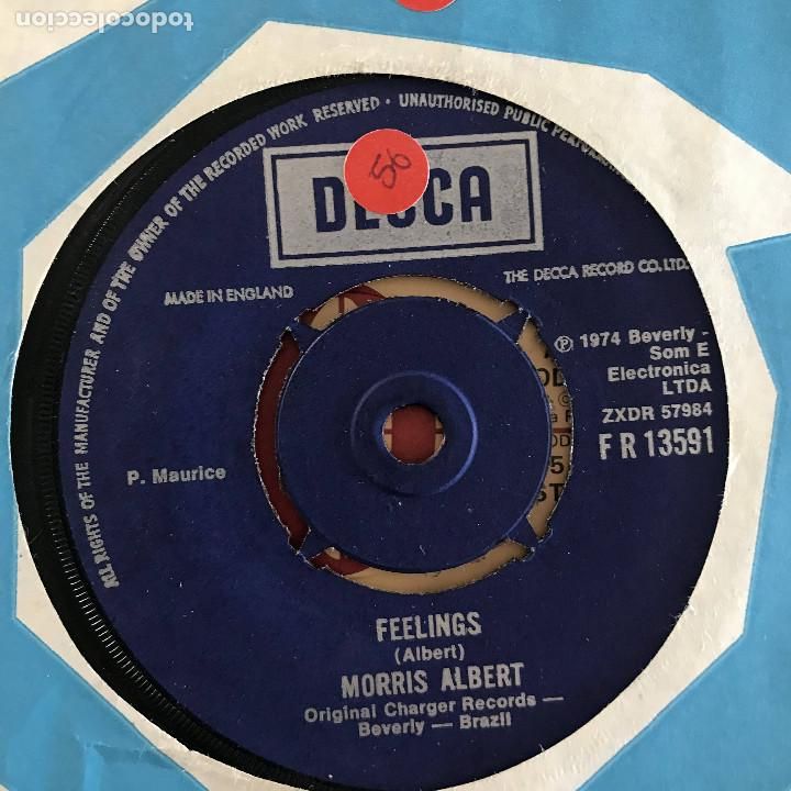 Discos de vinilo: MORRIS ALBERT - FEELINGS - SINGLE DECCA UK 1974 - Foto 1