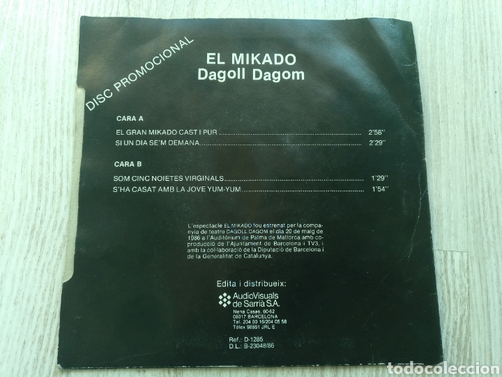 Discos de vinilo: Dagoll Dagom single El Mikado 4 temas 1986 - Foto 2