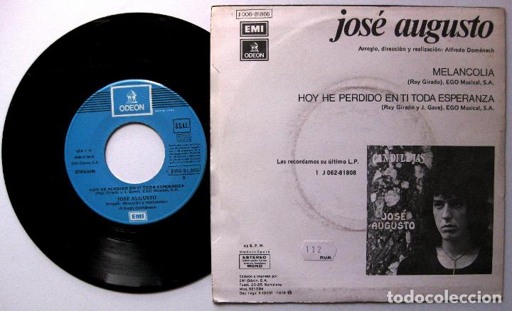 Discos de vinilo: Jose Augusto - Melancol&iacute;a - Single Odeon 1975 BPY - Foto 2