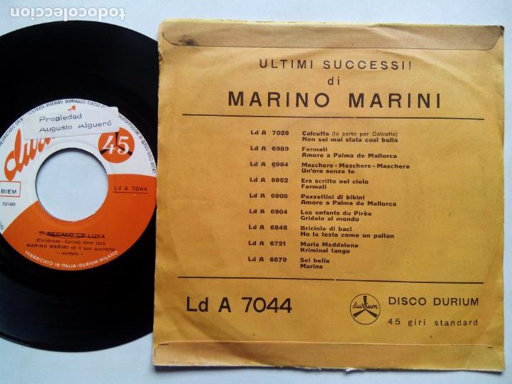 45 giri - MARINO MARINI - dimmelo in settembre - ti regalo la luna