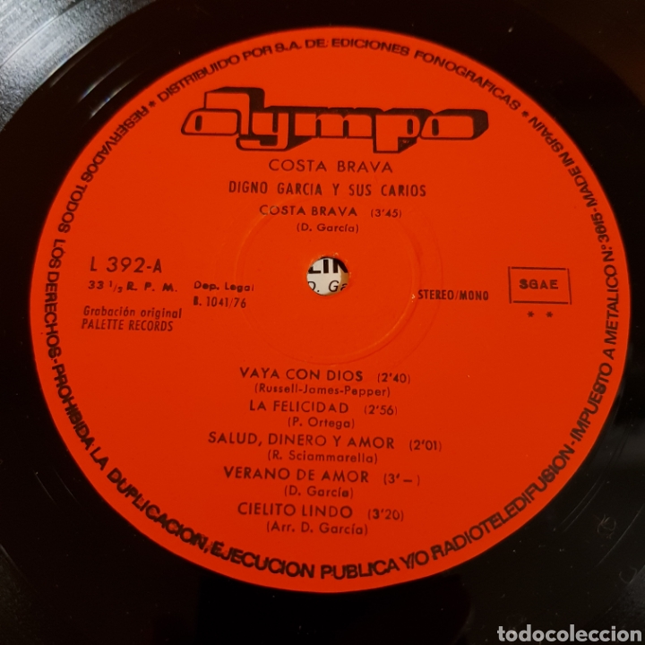 Discos de vinilo: COSTA BRAVA - DIGNO GARCIA Y SUS CARIOS - Foto 3
