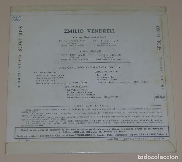 Discos de vinilo: EMILI VENDRELL - LEMIGRANT + 3 - REGAL - Foto 2