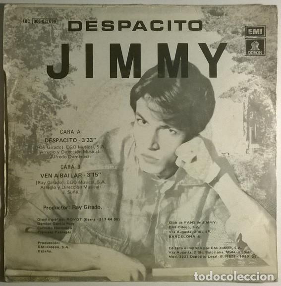 Discos de vinilo: Jimmy. Despacito/ Ven a bailar. Emi-Odeon, Spain 1980 single - Foto 2