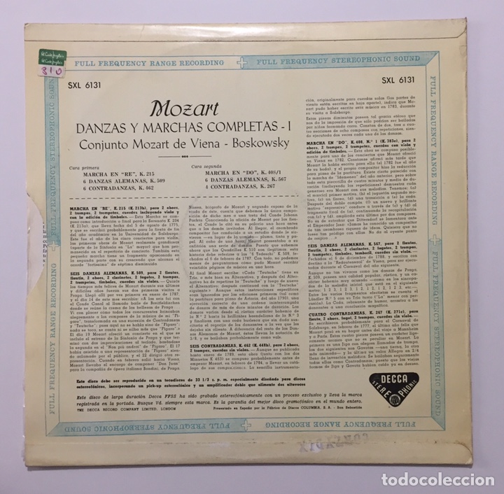 Discos de vinilo: LP MOZART - COMPLETE DANCES & MARCHES - Volume I - Foto 2