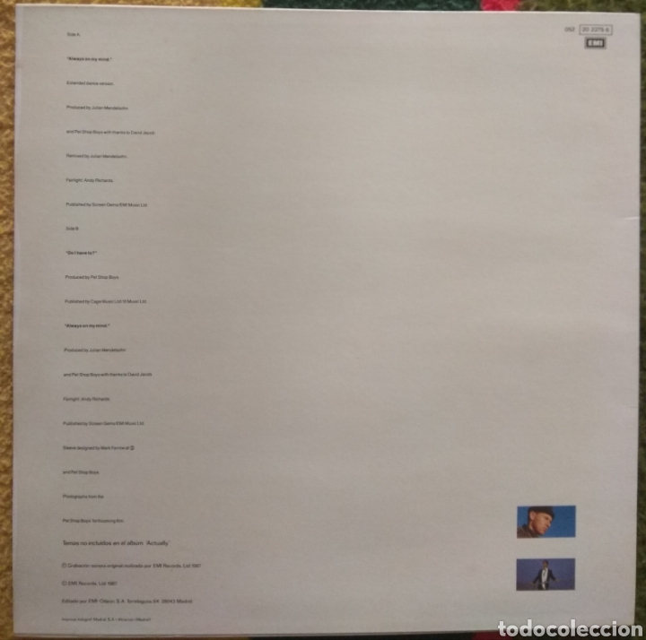 Discos de vinilo: Pet Shop Boys&nbsp;&lrm;&ndash;&nbsp;Always On My Mind - Foto 2