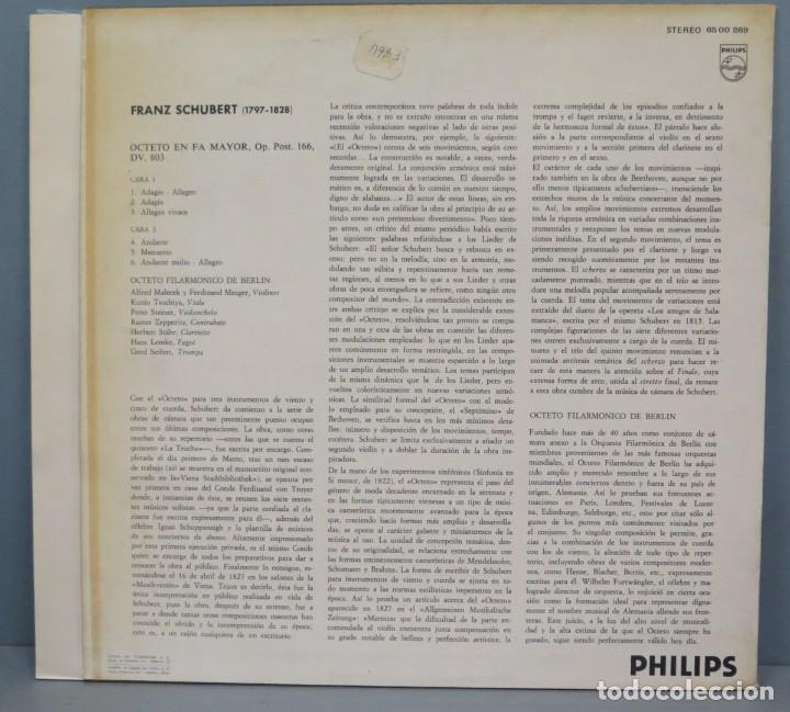 Discos de vinilo: LP. OCTETO EN FA MAYOR, O.P.POST 166, D. 803. SCHUBERT - Foto 2