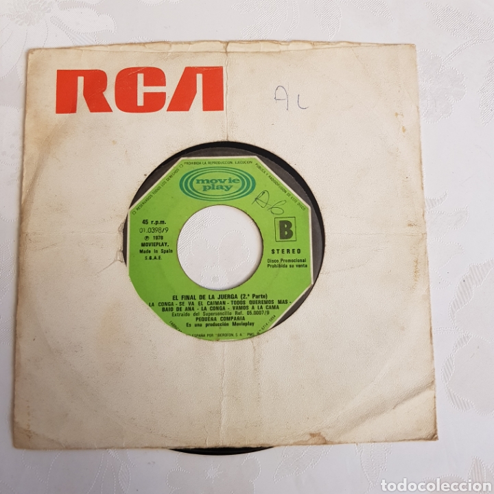 Discos de vinilo: Single el final de la juerga RCA. La conga, la bamba, la raspa,la cucaracha, etc.. - Foto 2