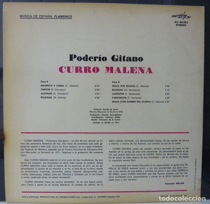 Discos de vinilo: CURRO MALENA // PODERIO GITANO // 1974 //(VG VG). LP - Foto 2