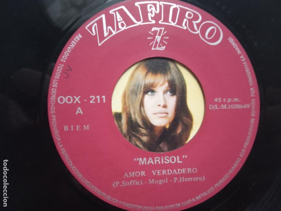 Discos de vinilo: MARISOL- AMOR VERDADERO - SINGLE 1969. - Foto 3 - 201909165