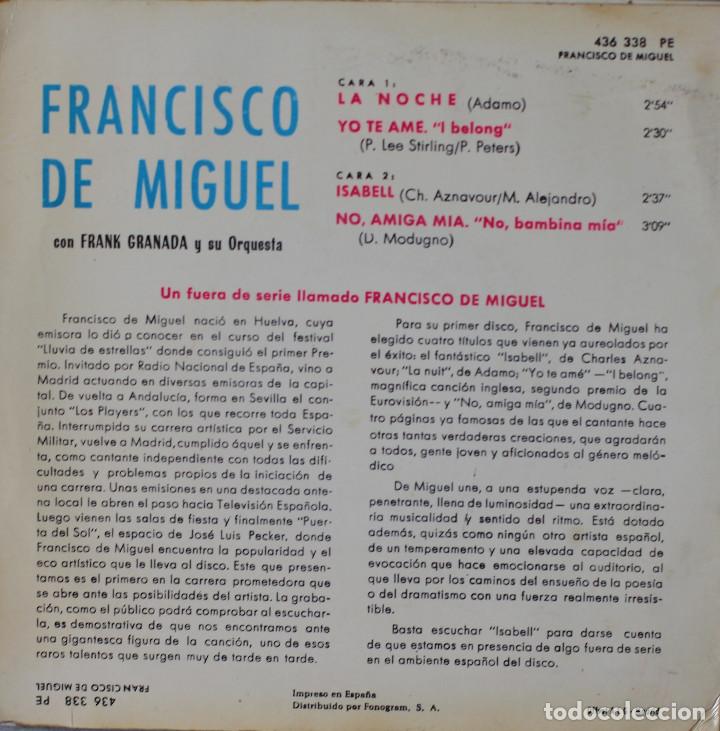 Discos de vinilo: FRANCISCO DE MIGUEL// LA NOCHE+3// EP// 1965// PHILIPS - Foto 2