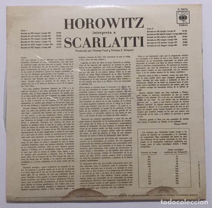 Discos de vinilo: LP HOROWITZ interpreta a SCARLATTI - Sonatas - Foto 2