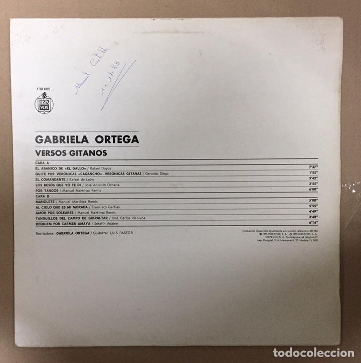 Discos de vinilo: LP GABRIELA ORTEGA - VERSOS GITANOS - Foto 2