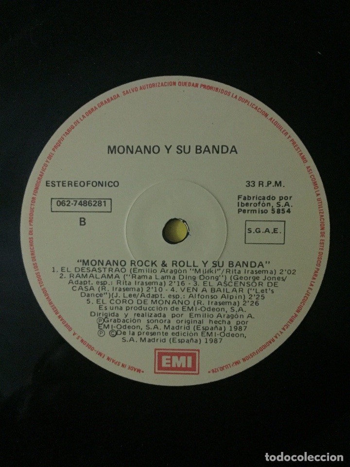 Discos de vinilo: Monano Rock & Roll y su Banda LP EMI Odeon 1987 - Foto 5