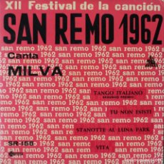 Discos de vinilo: MILVA// XII FESTIVAL DE LA CANCIÓN.SAN REMO 1962// TANGO ITALIANO+3// EP// 1962// CETRA. Lote 202622827
