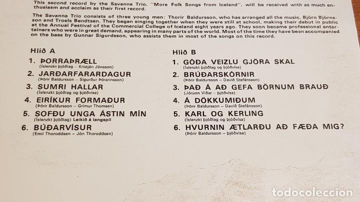Discos de vinilo: THE SAVANNA TRIO / MORE FOLKSONGS FROM ICELAND / LP - SG HLJÓMPLÖTUR - 1971 / MBC. ***/*** - Foto 4 - 202630338