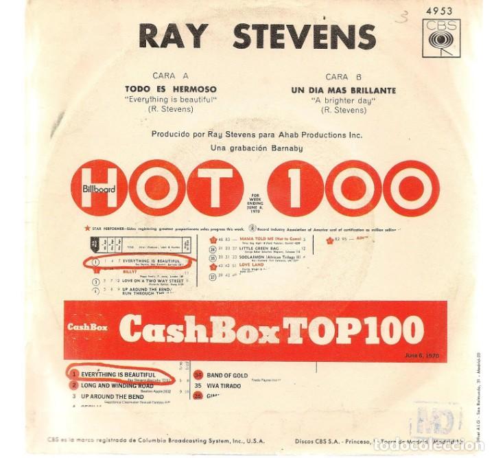 Discos de vinilo: SINGLES/. RAY STEVENS. EVVERYTHING IS BEAUTIFUL (P/B72)C/1 - Foto 2