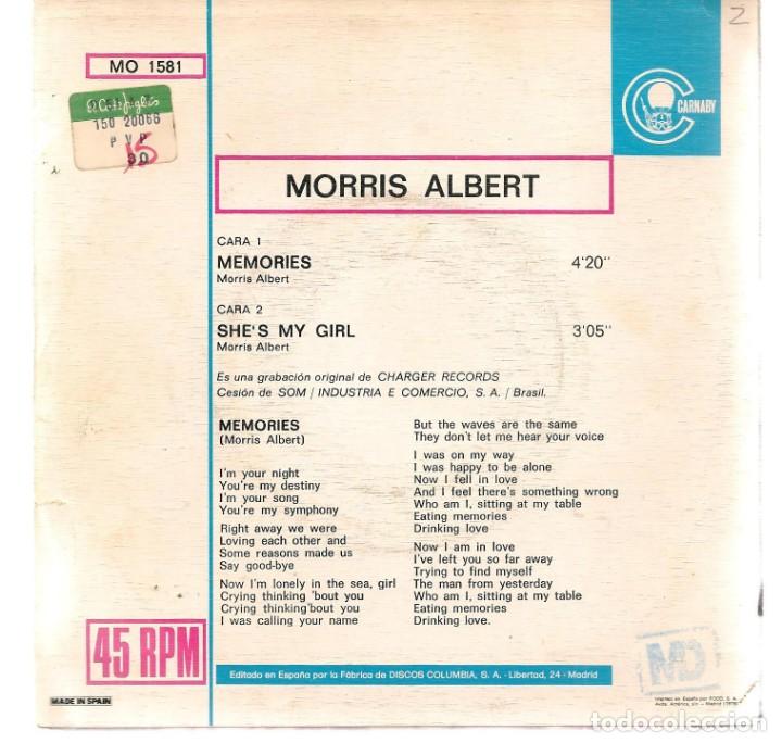 Discos de vinilo: SINGLES/. MORRIS ALBERT. MEMORIES. (P/B72)C/1 - Foto 2