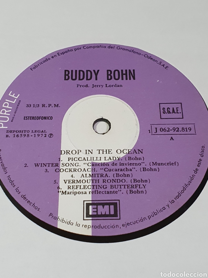 Discos de vinilo: Buddy Bohn ?– A Drop In The Ocean, EMI ?– J 062-92.819, Purple Records ?– J 062-92.819, 1972.. - Foto 6 - 203012731