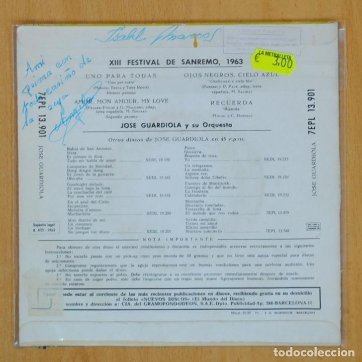 Discos de vinilo: JOSE GUARDIOLA - UNO PARA TODAS + 3 - EP - Foto 2