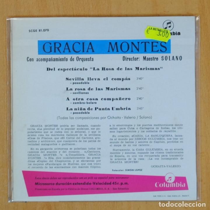 Discos de vinilo: GRACIA MONTES - SEVILLA LLEVA EL COMPAS + 3 - EP - Foto 2