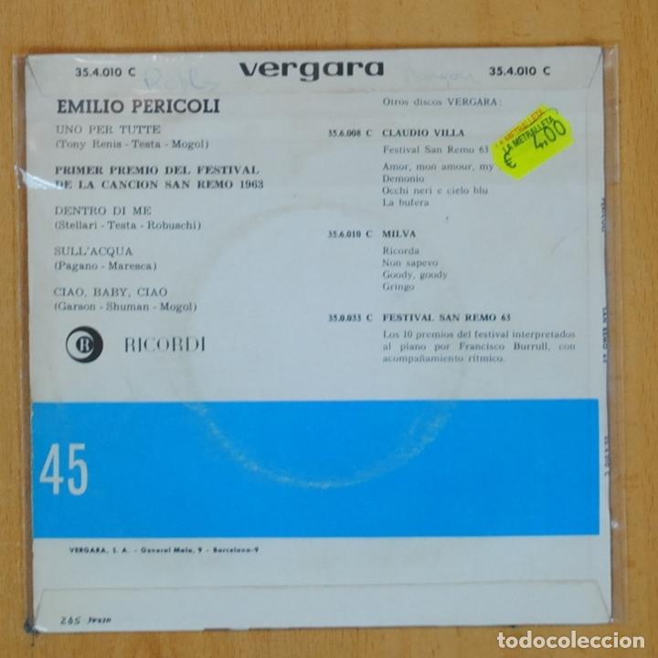 Discos de vinilo: EMILIO PERICOLI - UNO PER TUTTE + 3 - EP - Foto 2