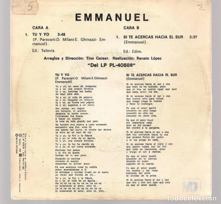 Discos de vinilo: SINGLES/. EMMANUEL . T&Uacute; Y YO. (P/B72)C1 - Foto 2